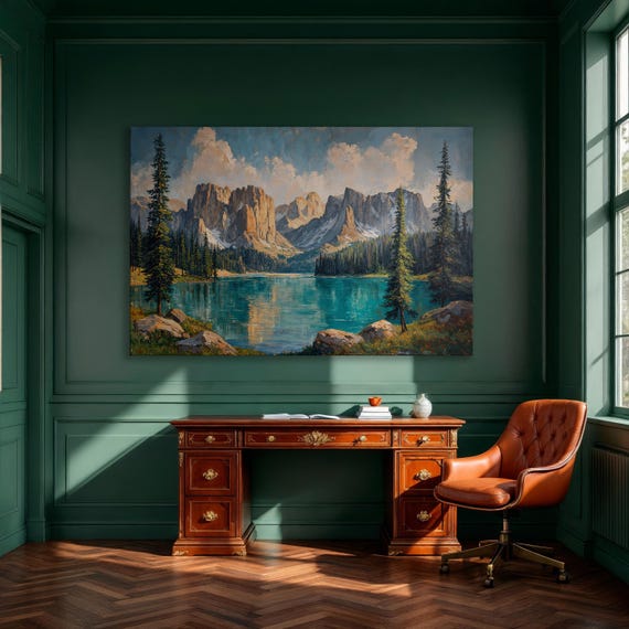 Breathtaking Mountain Lake View Framed Canvas Print Beauty Nature Landscape Wall Art Green Pine Forest Decor Ready To Hang