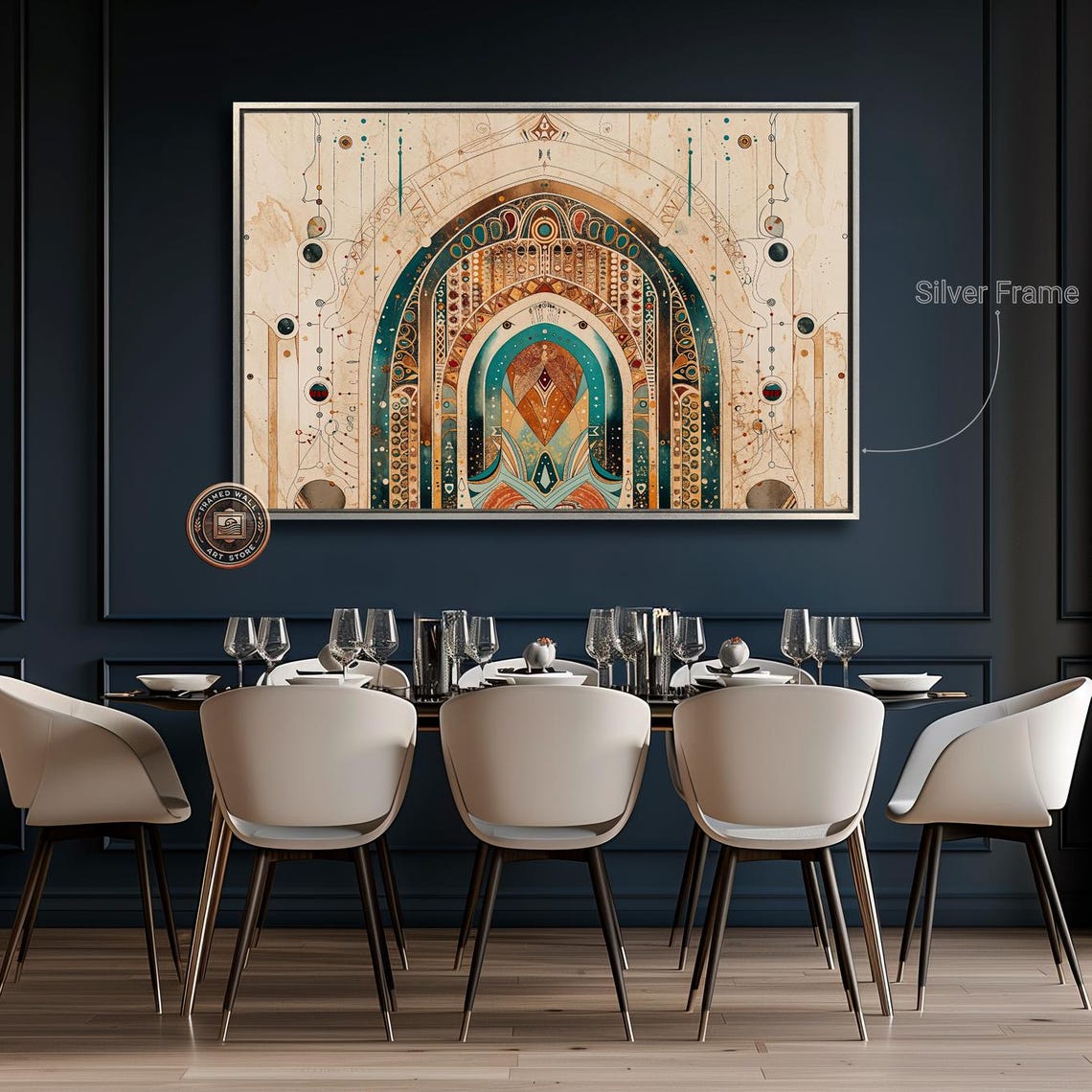 Bohemian Ornate Arch Mandala Teal Gold Geometric Mystical Art Poster - Image 4
