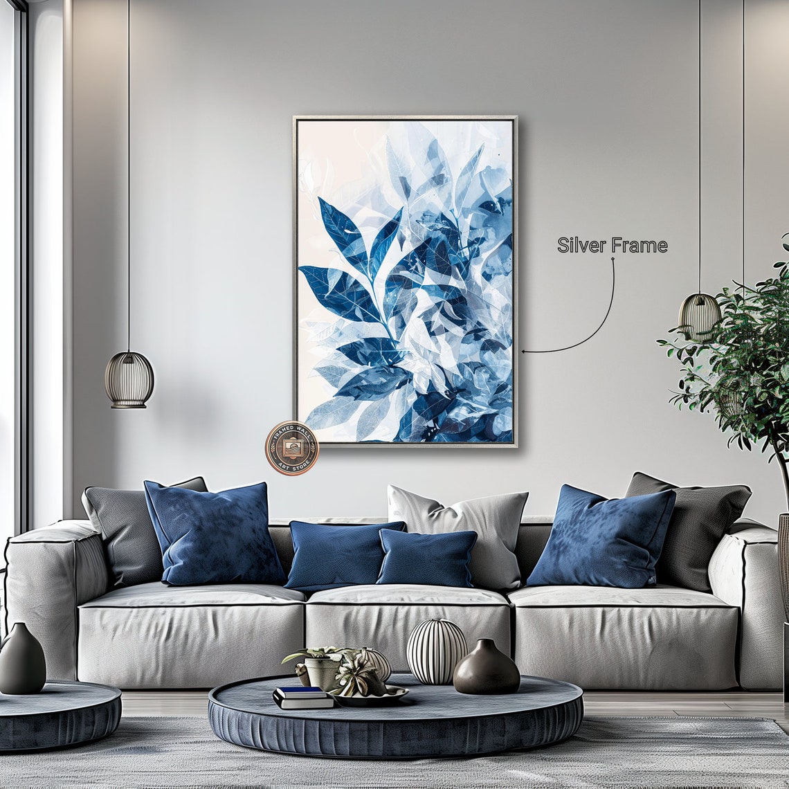 Blue Abstract Foliage Leaves Watercolor Modern Botanical Art Poster - Image 5