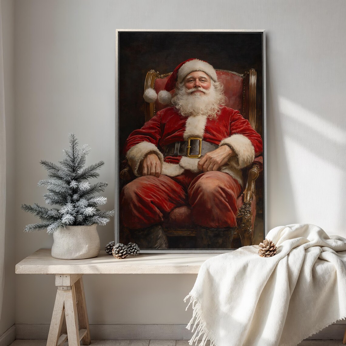 Resting Santa Claus Moody Vintage Portrait Christmas Holiday Art Poster