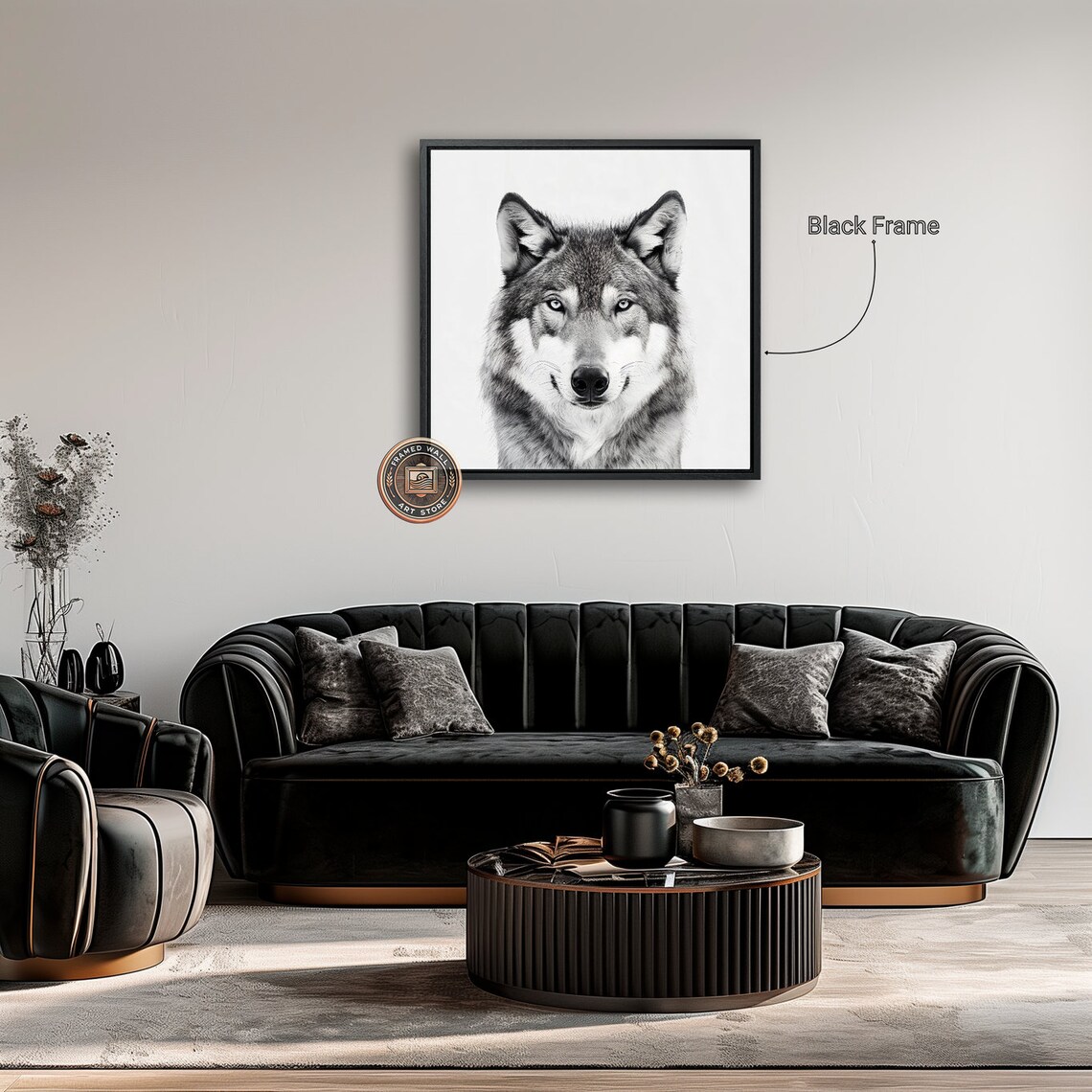 Majestic Grey Wolf Close Up Black And White Wildlife Portrait Wall Poster - Image 2