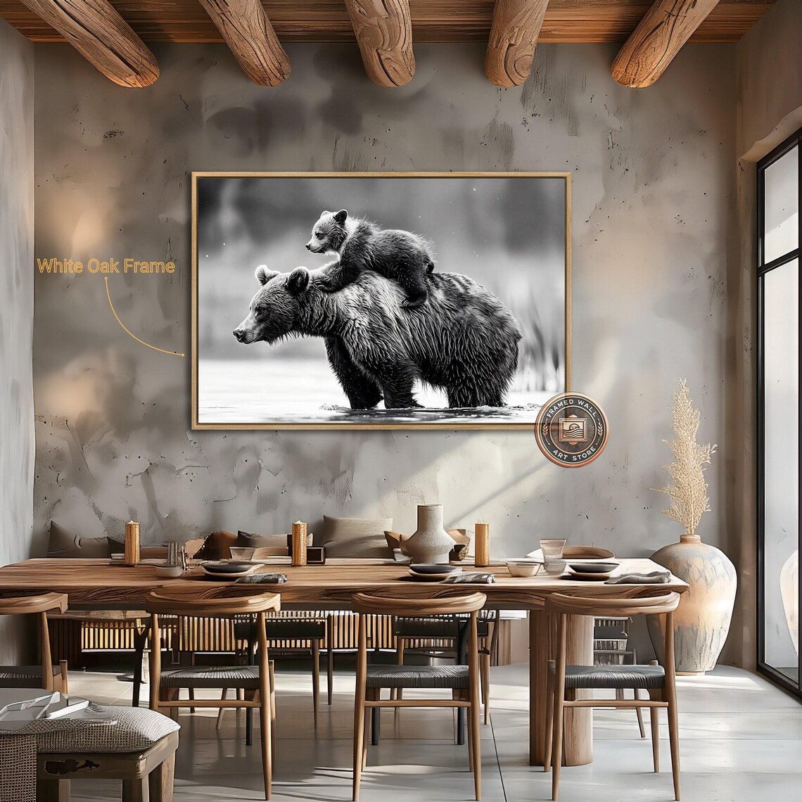 Grizzly Bear and Cub Black and White Art Print - Image 2