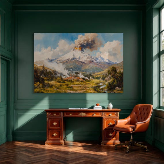 Volcano Eruption Mountain Landscape Framed Canvas Print Vibrant Nature Wall Art Rustic Charm Decor Ready To Hang In Living Room