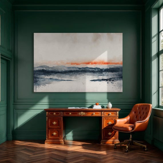 Mountain Landscape Art Abstract Sunset Scene Framed Canvas Print Minimalist Nature Wall Decor For Living Room Ready To Hang