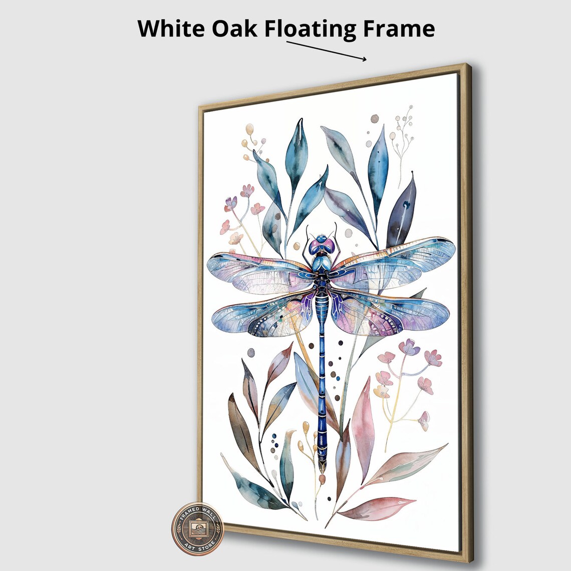 Dragonfly Watercolor Botanical Leaves Elegant Insect Nature Wall Art Print - Image 4
