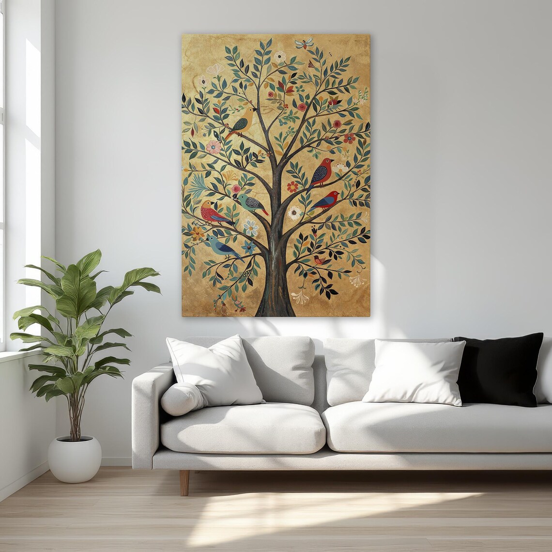 Tree Of Life With Birds, Vibrant Botanical Art Print