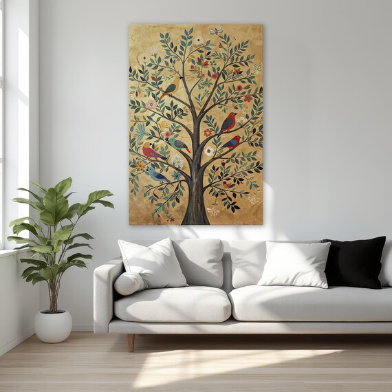 Tree Of Life With Birds, Vibrant Botanical Art Print