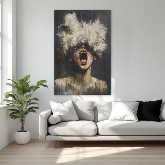 Dramatic Girl Face Expressionist Framed Canvas Print Emotional And Abstract Wall Art Moody Decor For Living Room Ready To Hang