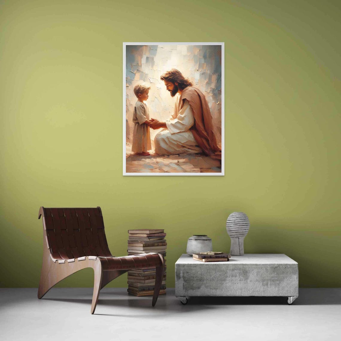 His Savior Modern Christian Art, Jesus And Boy - Image 3