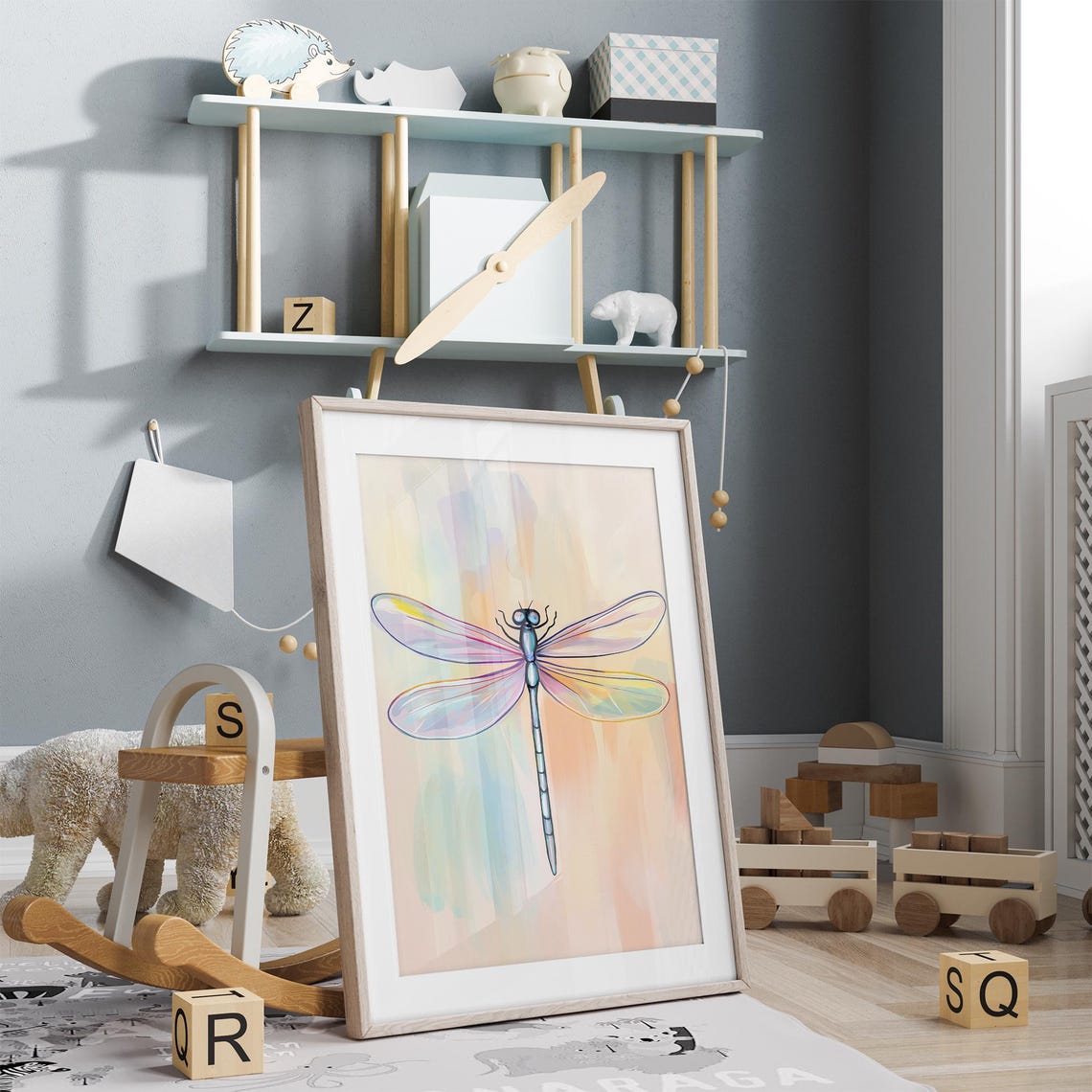 Rainbow Dragonfly With Iridescent Wings Pastel Insect Decor Poster - Image 4