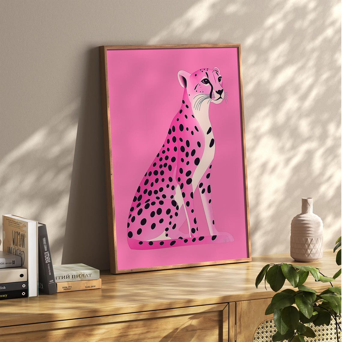 Pink Cheetah Sitting Pretty Preppy Dorm Room Trendy Animal Wall Art - Image 5