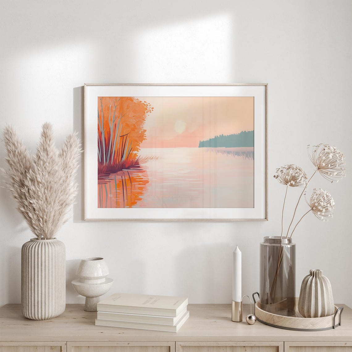 Autumn Lake Sunset With Fiery Orange Trees And Pink Water Poster - Image 6