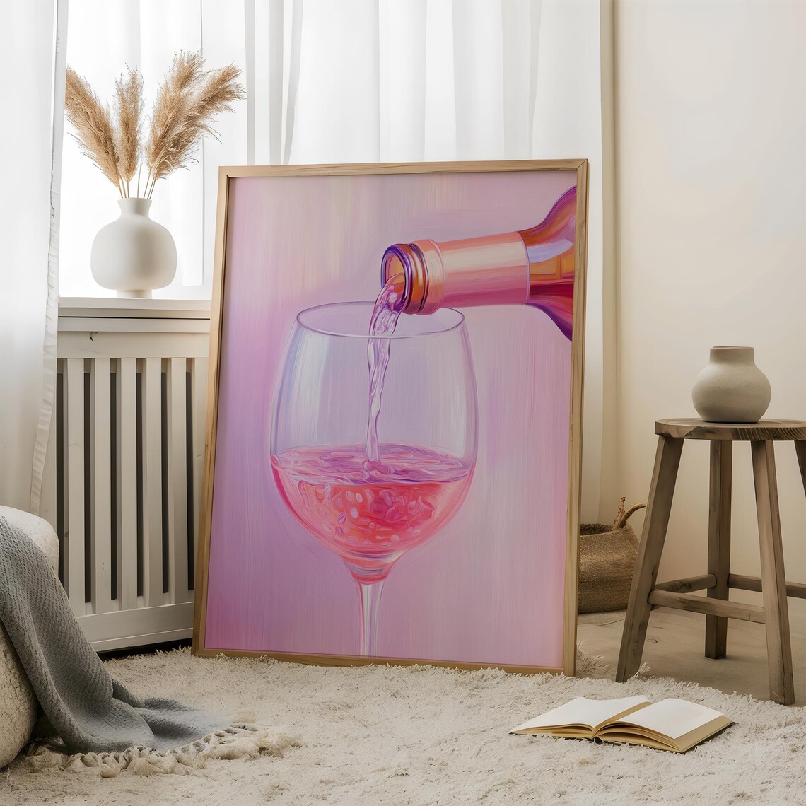 Pink Rose Wine Pouring Into Glass Kitchen Bar Cart Decor Poster - Image 3