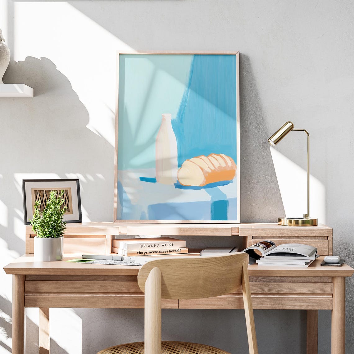 Milk Bottle and Bread Loaf Minimal Turquoise Kitchen Art Poster - Image 5