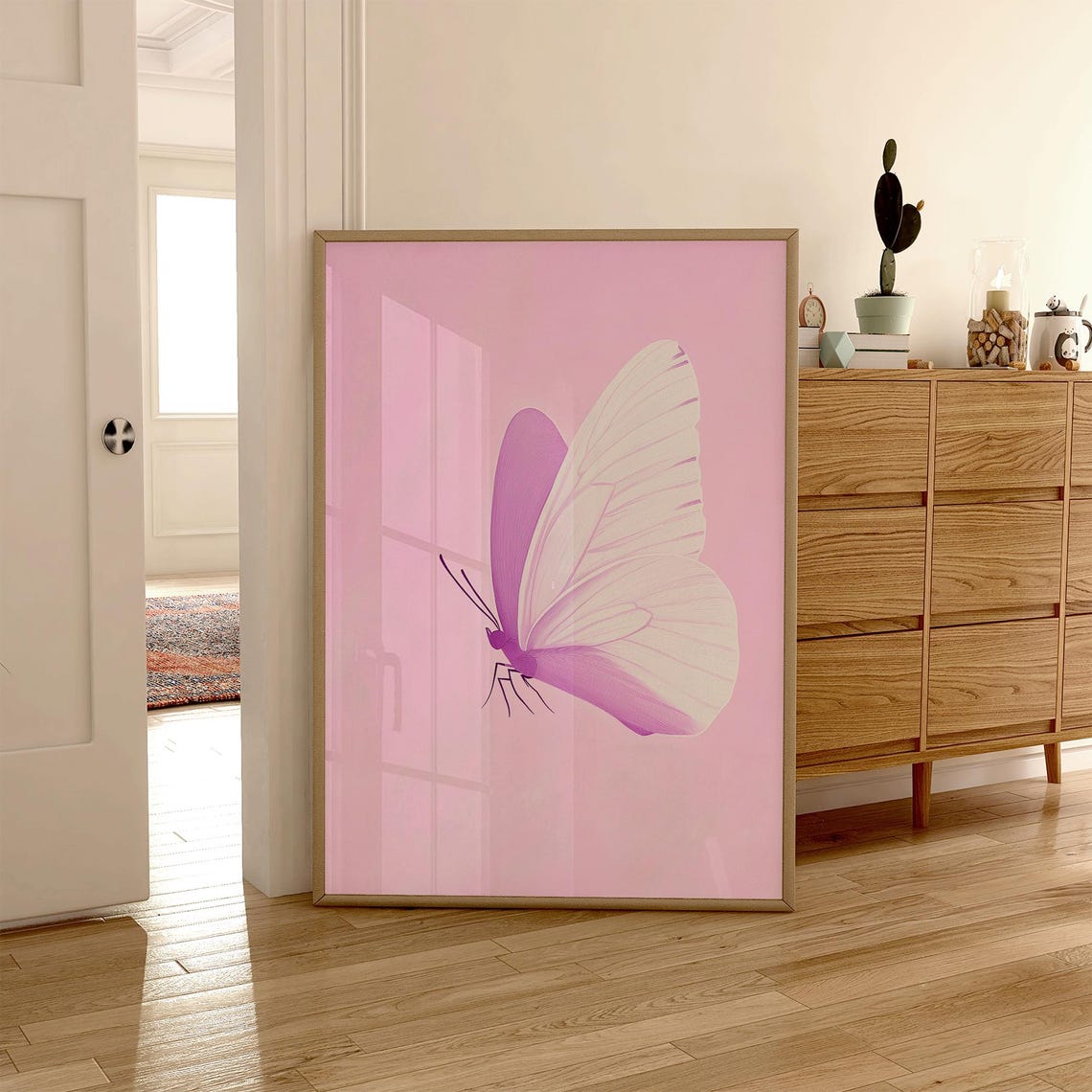 Delicate Pink and White Butterfly on Blush Pink Insect Poster - Image 6