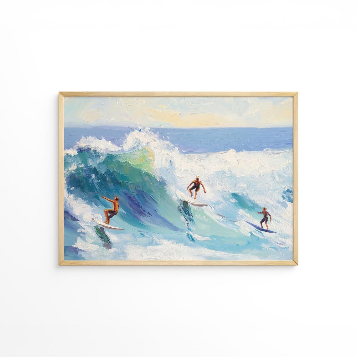Surfers Riding Big Teal Wave Ocean Surfing Sports Action Poster - Image 5
