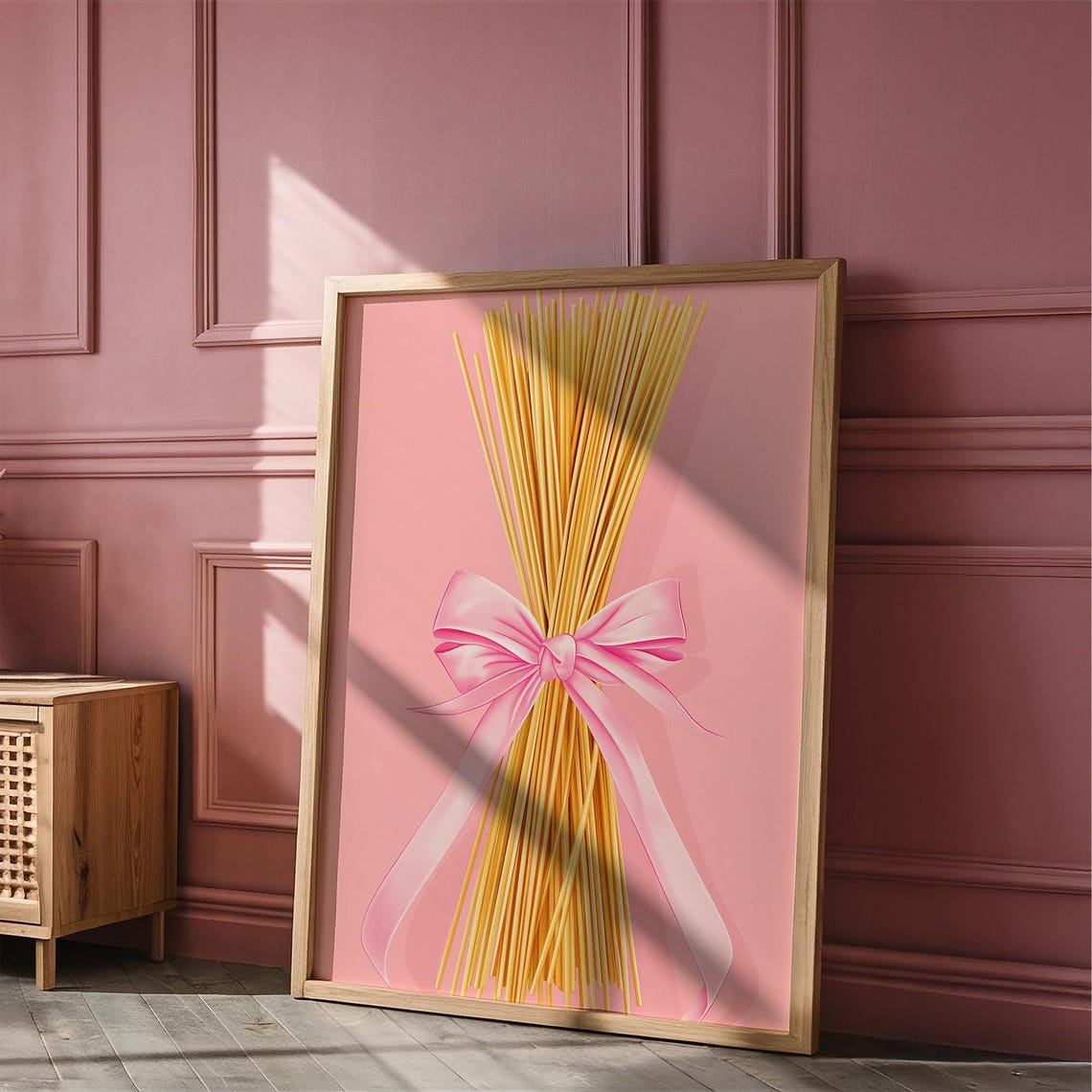 Spaghetti Bundle With Pink Ribbon Bow Pasta Lover Kitchen Poster - Image 4
