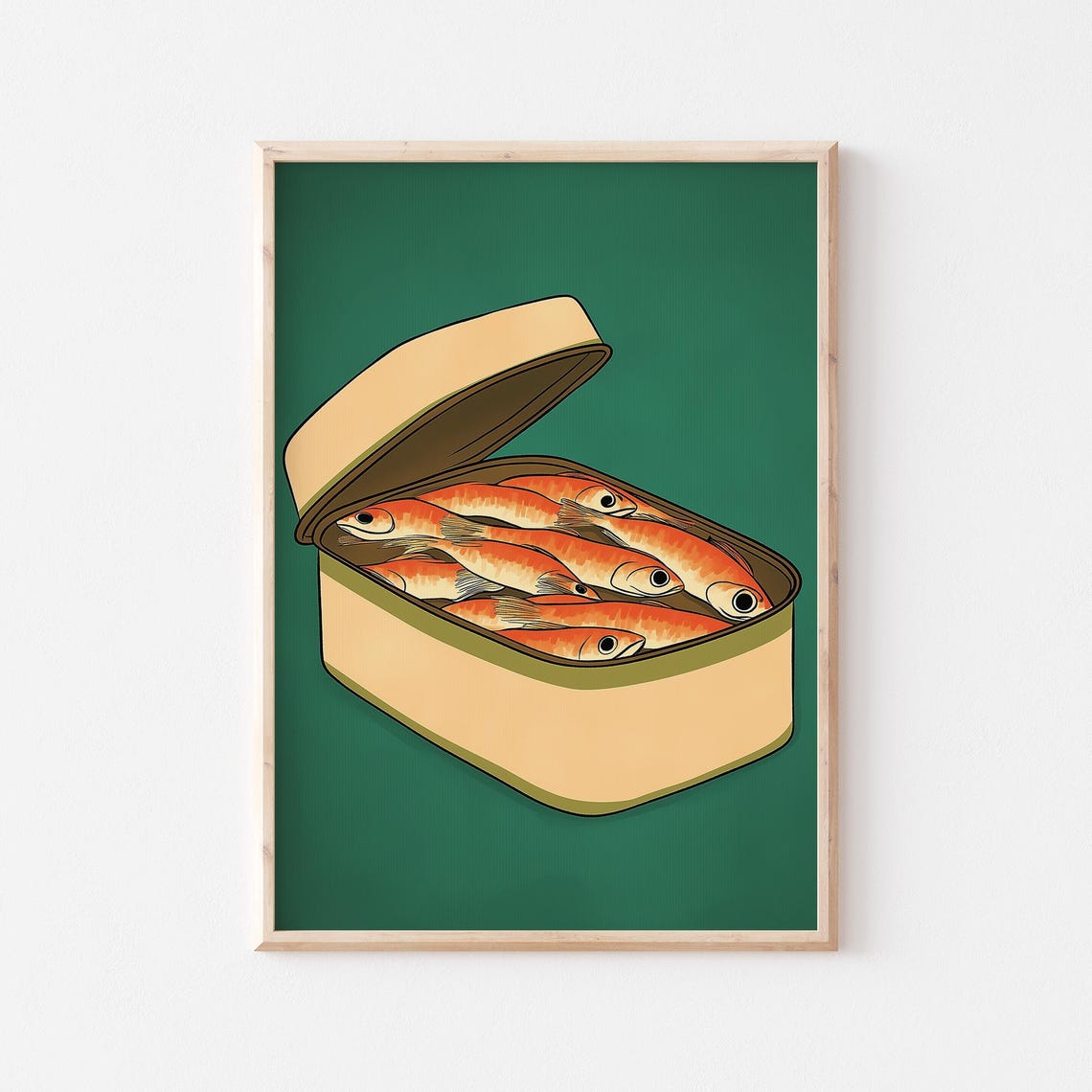 Open Tin of Sardines Retro Kitchen Food Illustration Poster Art - Image 4