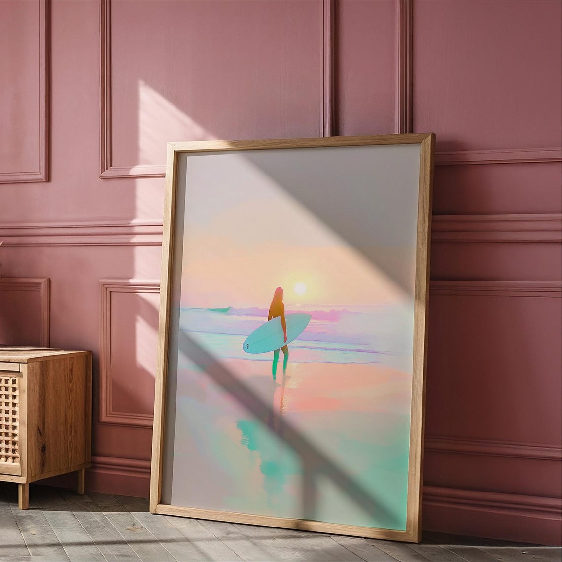 Surfer Girl Painting Surfer Girl Wall Art Preppy Coastal Room Art Summer Sunset Poster Vibrant Surfer Poster - Image 5