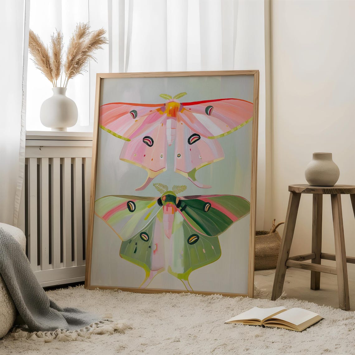 Pink and Green Moths Botanical Vintage Insect Illustration Poster - Image 5
