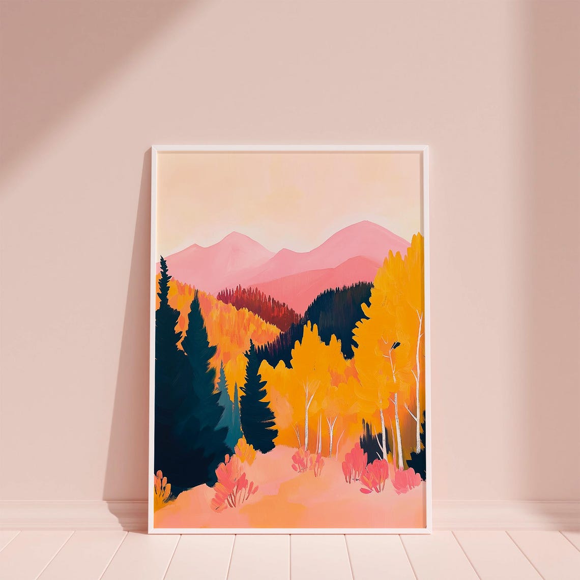 Autumn Forest With Pink Mountains Fall Landscape Nature Poster - Image 6