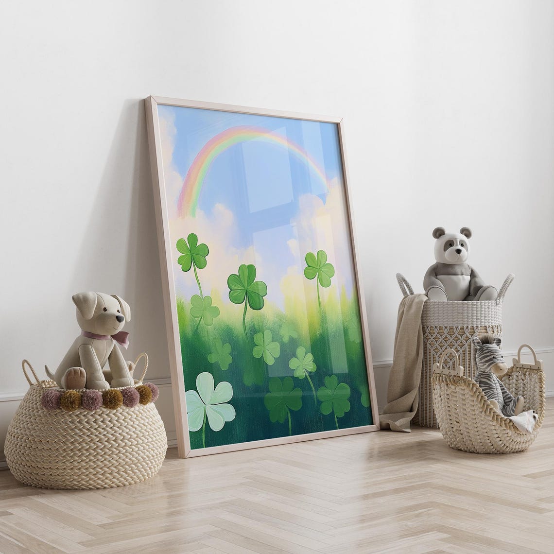 Rainbow Arching Over Green Clover Meadow St Patricks Day Decor Poster - Image 4
