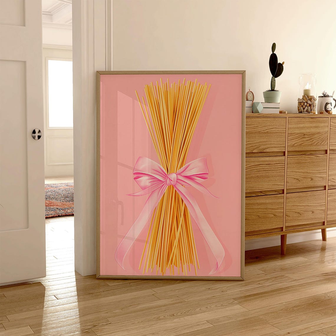 Spaghetti Bundle With Pink Ribbon Bow Pasta Lover Kitchen Poster - Image 5