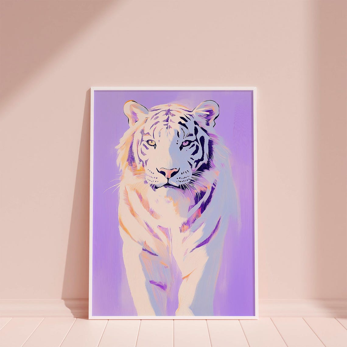 White Tiger Portrait Lavender Background Big Cat Wildlife Poster - Image 6