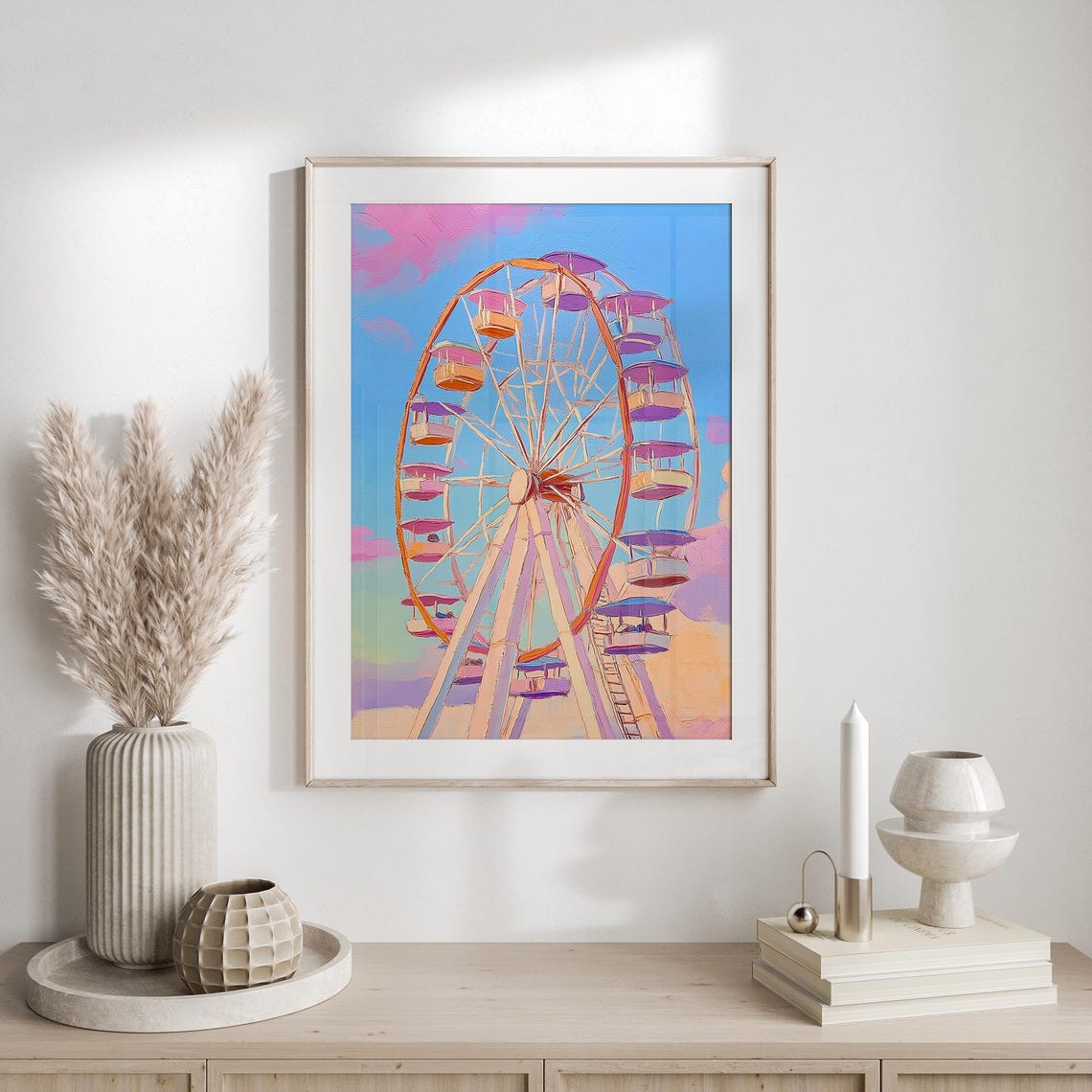 Pastel Ferris Wheel Glowing at a Pink Blue Sunset Carnival Poster - Image 4