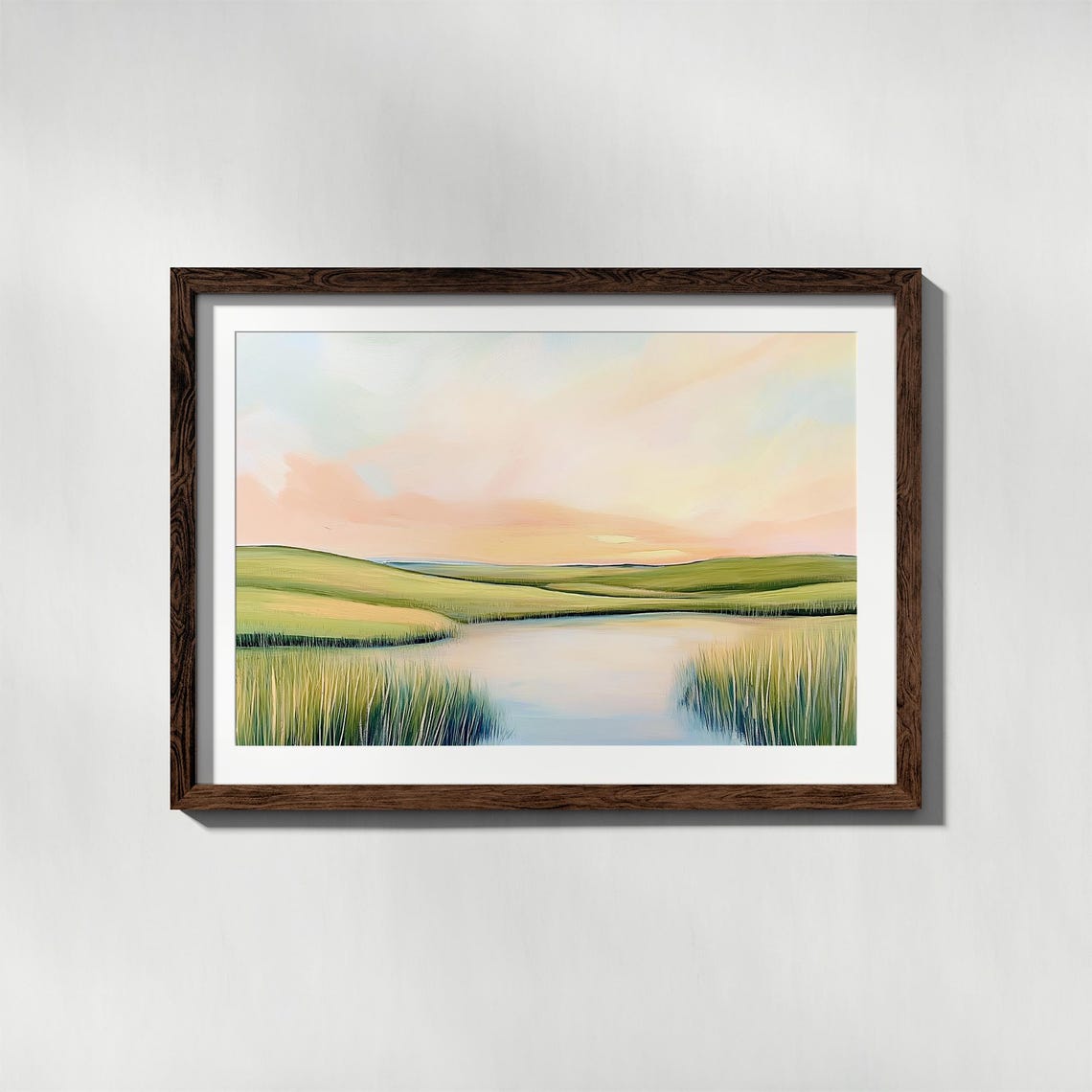 Serene Green Marsh Pond At Dawn In Soft Pastel Landscape Poster - Image 4