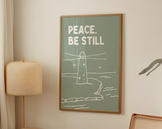 Peace Be Still Christian Wall Art Bible Verse Decor Christian Quote Art Minimalist Poster Sage Green Wall Art