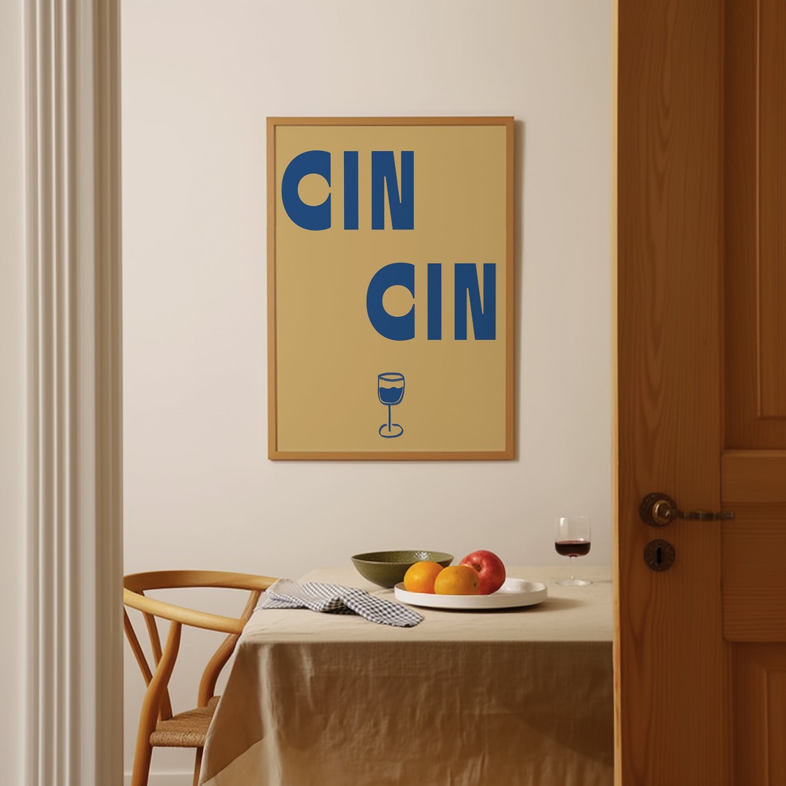 Cin Cin Blue Wine Typography Bar Cart Italian Toast Wall Art