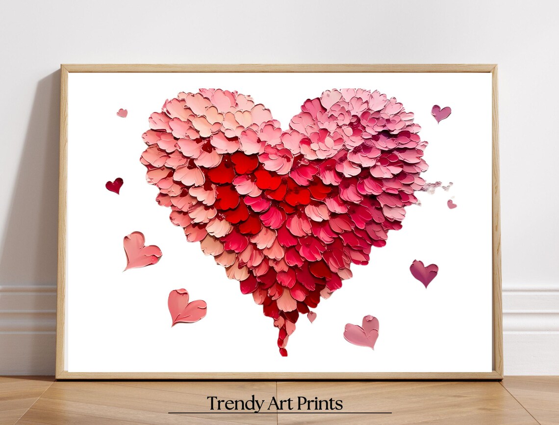 Ombre Pink Red Heart Petal Landscape Romantic Valentine Art Print