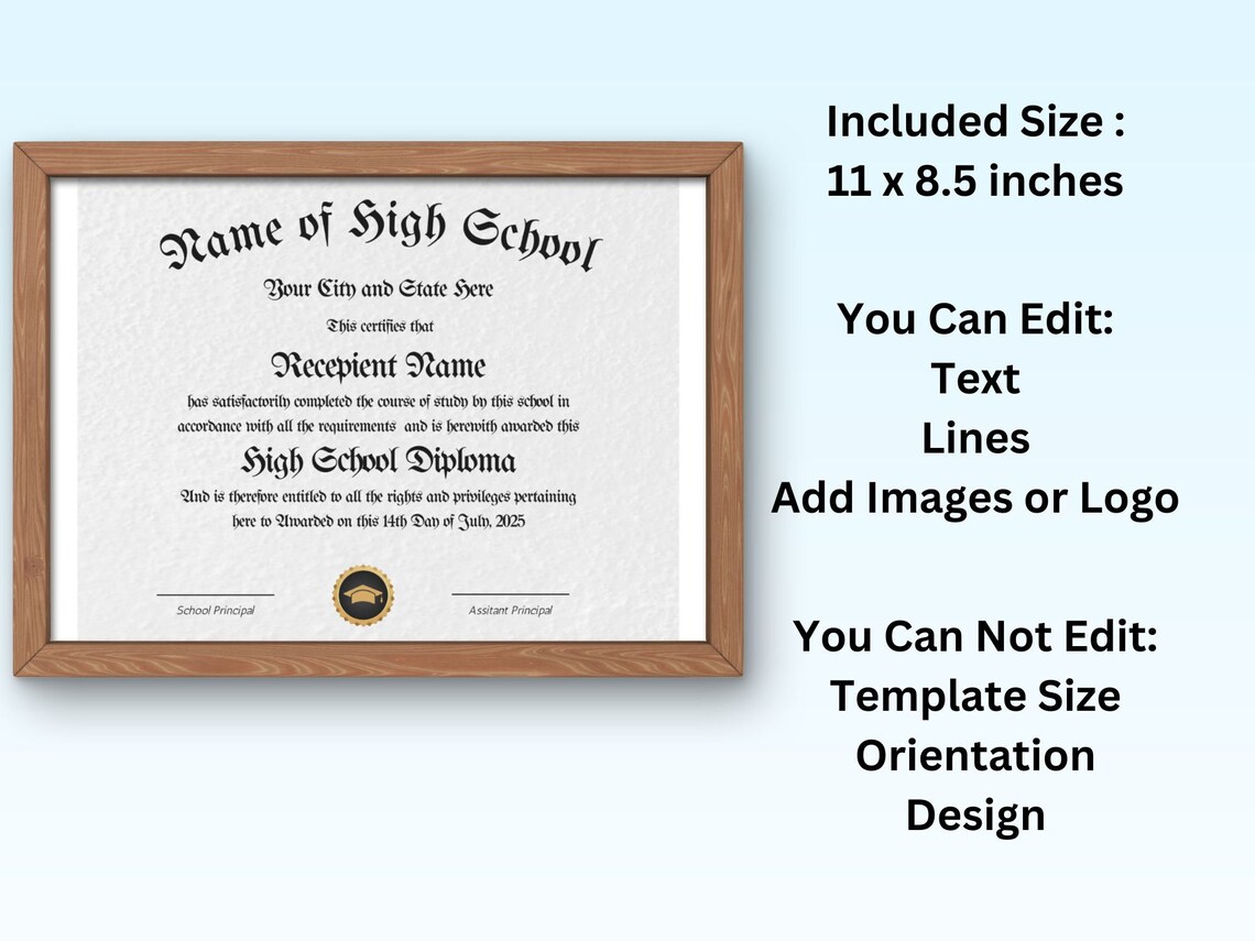 Editable High School Diploma Template Classic Gold Seal Print - Image 7