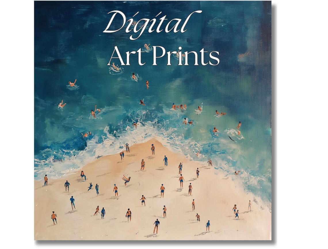 Vivid Aerial Beach Swimmers Turquoise Ocean Sand Summer Art Print - Image 2