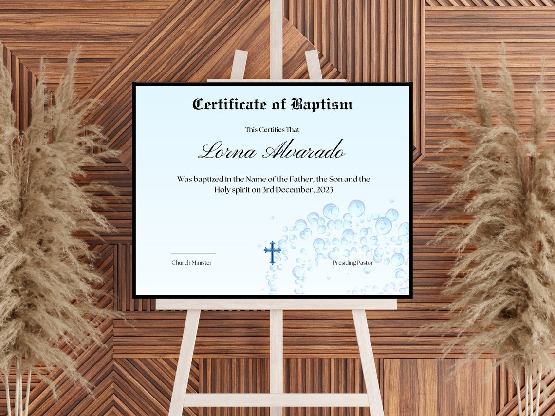 Baptism Certificate Template Blue Cross Watercolor Keepsake Print - Image 2