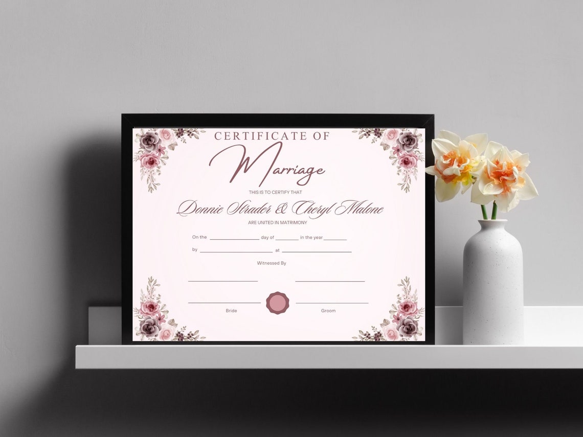 Editable Marriage Certificate Template Dusty Rose Floral Canva Print - Image 4
