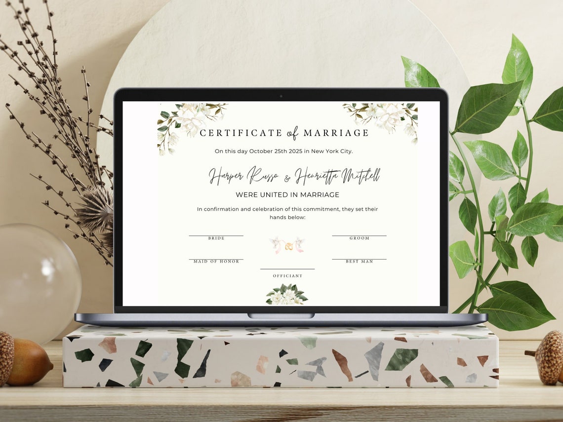 Marriage Certificate Template Elegant White Floral Wedding Print - Image 6