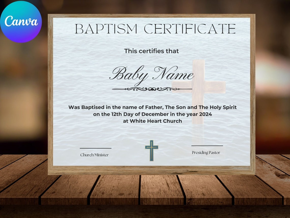 Baptism Certificate Template Gold Cross Editable Printable Print