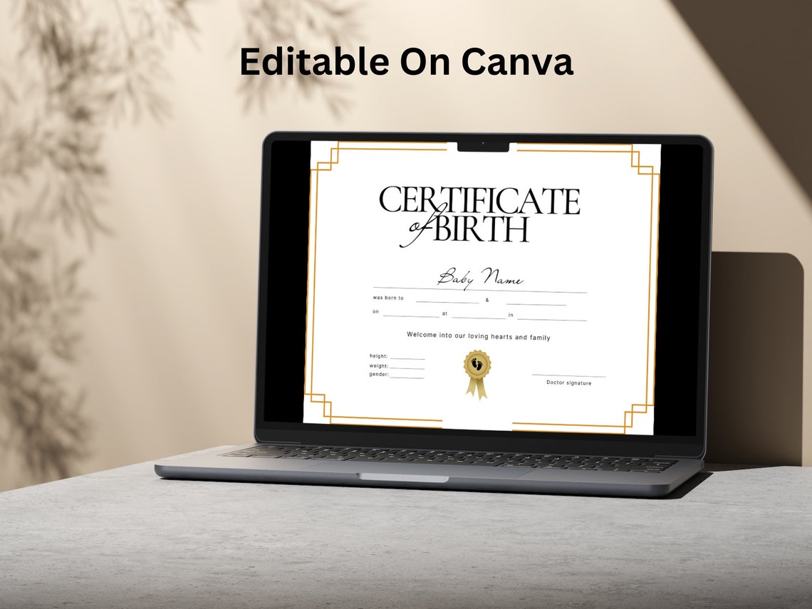 Certificate of Birth Template Art Deco Gold New Baby Keepsake Print - Image 4