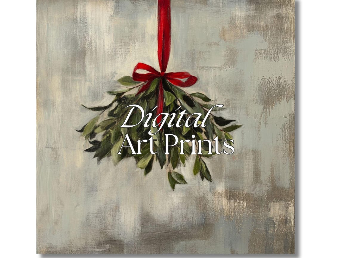 Hanging Mistletoe Sprig With Red Ribbon Minimalist Christmas Poster - Image 2
