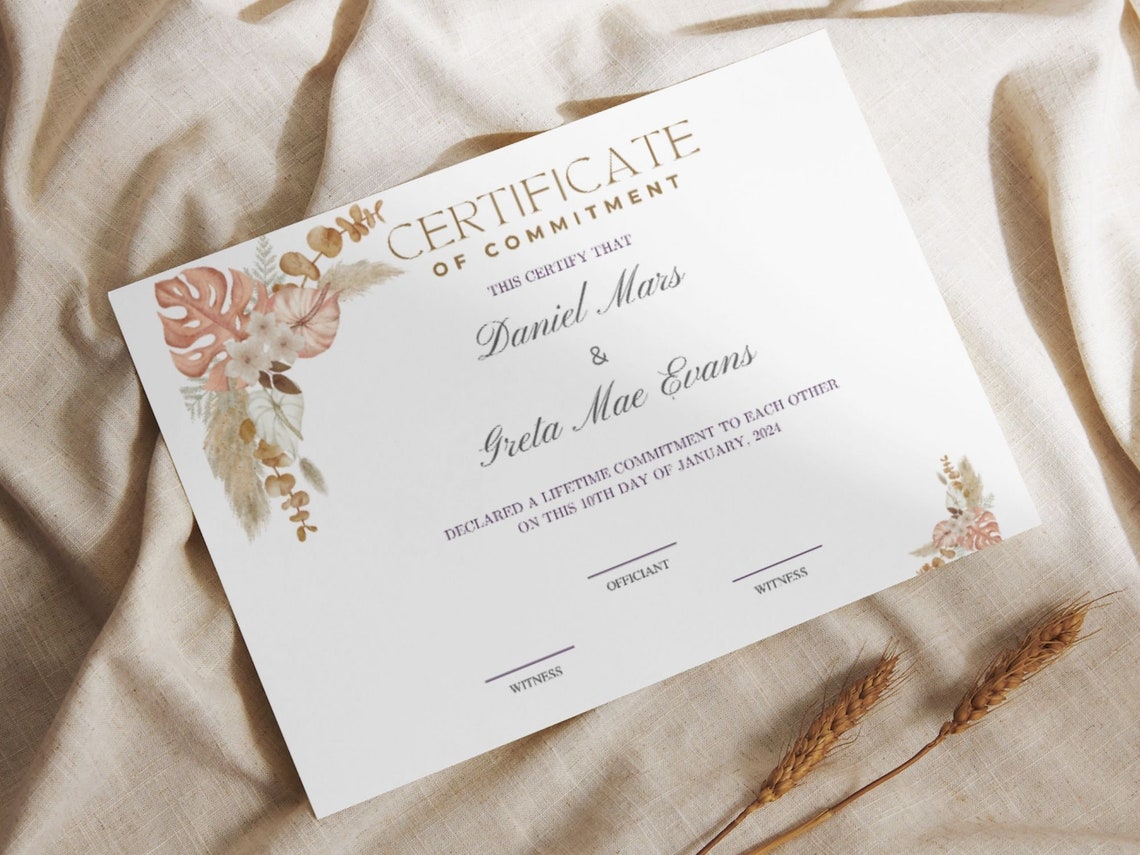 Certificate of Commitment Template Boho Botanical Wedding Print - Image 8