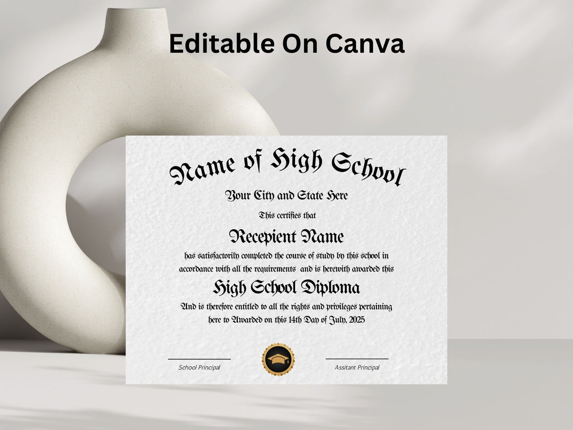Editable High School Diploma Template Classic Gold Seal Print - Image 5