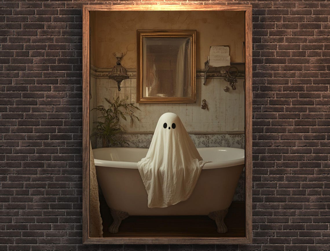 Cute Little Ghost Sitting in a Vintage Clawfoot Bathtub Poster - Image 6