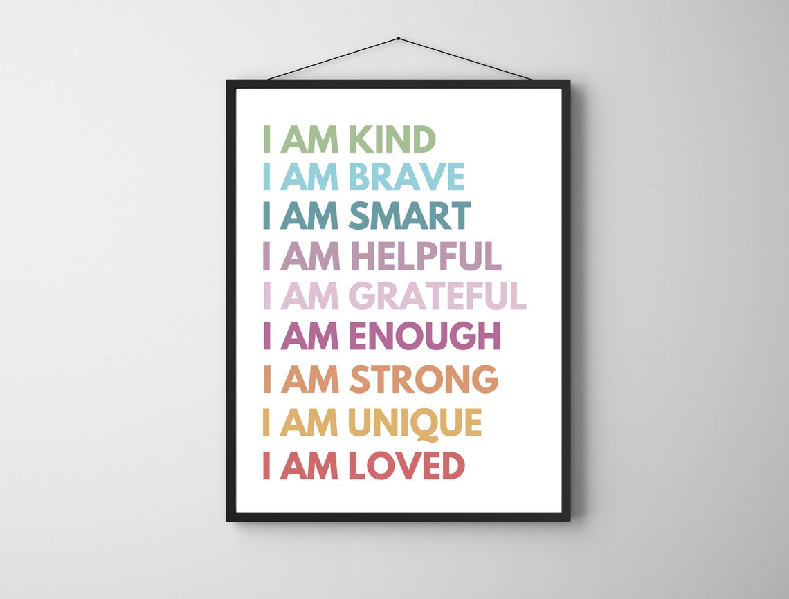 I Am Affirmations Rainbow Pastel Kids Bedroom Motivational Poster - Image 8