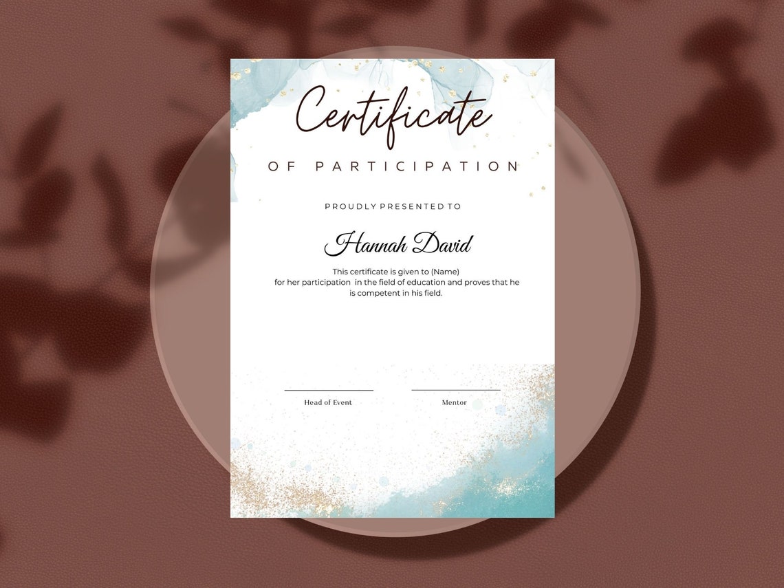 Editable Certificate Of Participation Canva Template Digital Print - Image 4