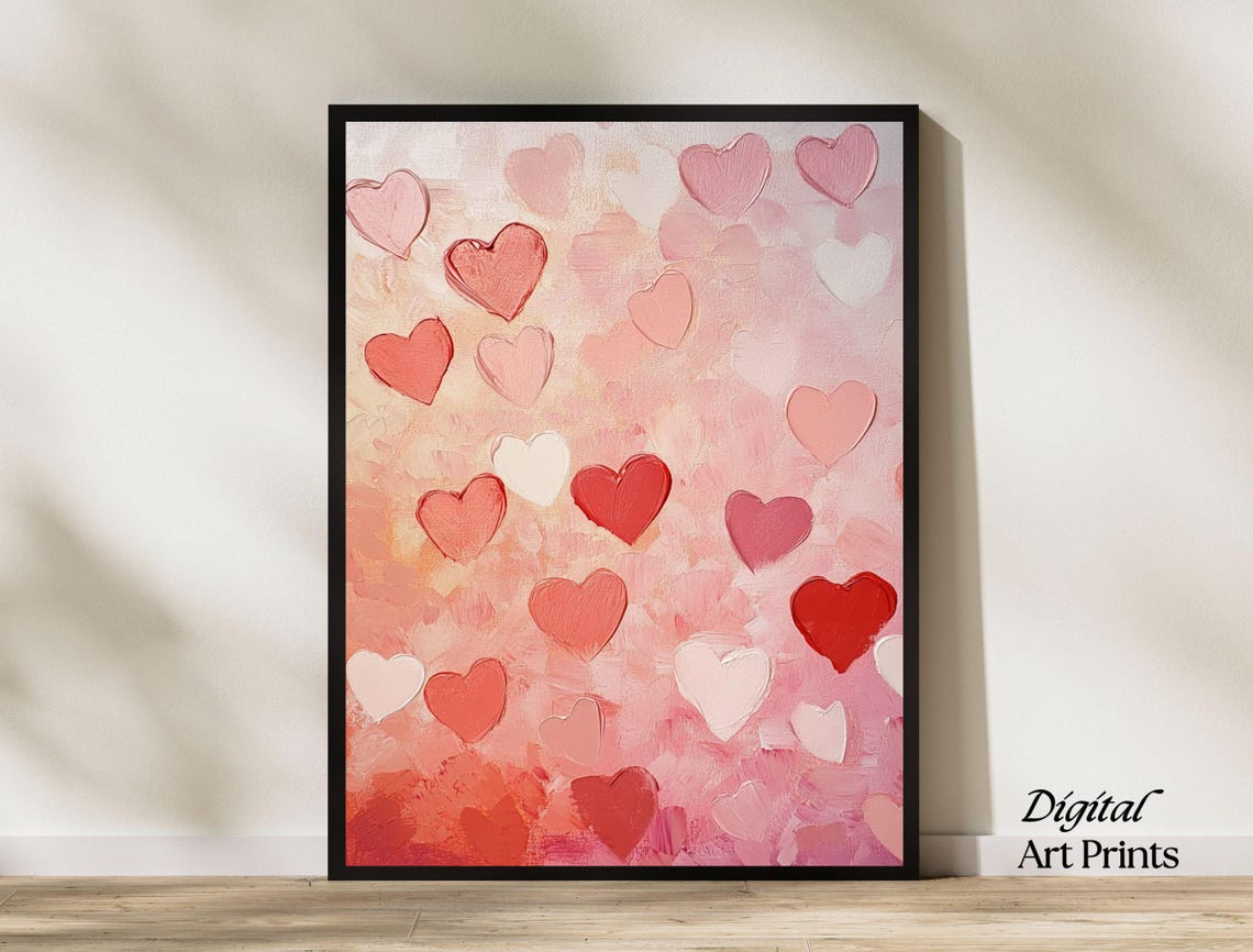 Abstract Painted Hearts Blush Pink Valentine Canvas Style Art Print
