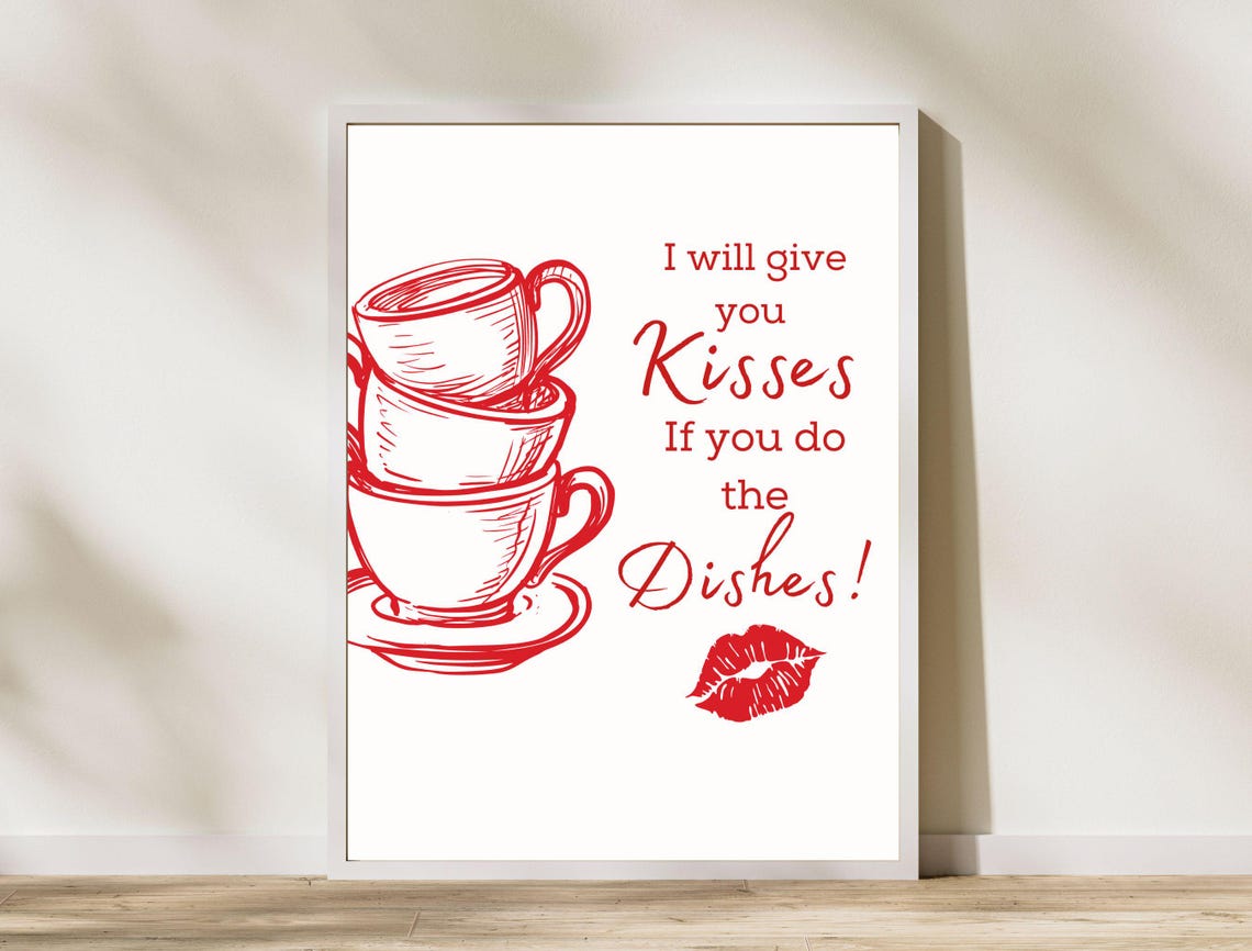 I Will Give You Kisses If You Do The Dishes Red Kitchen Poster
