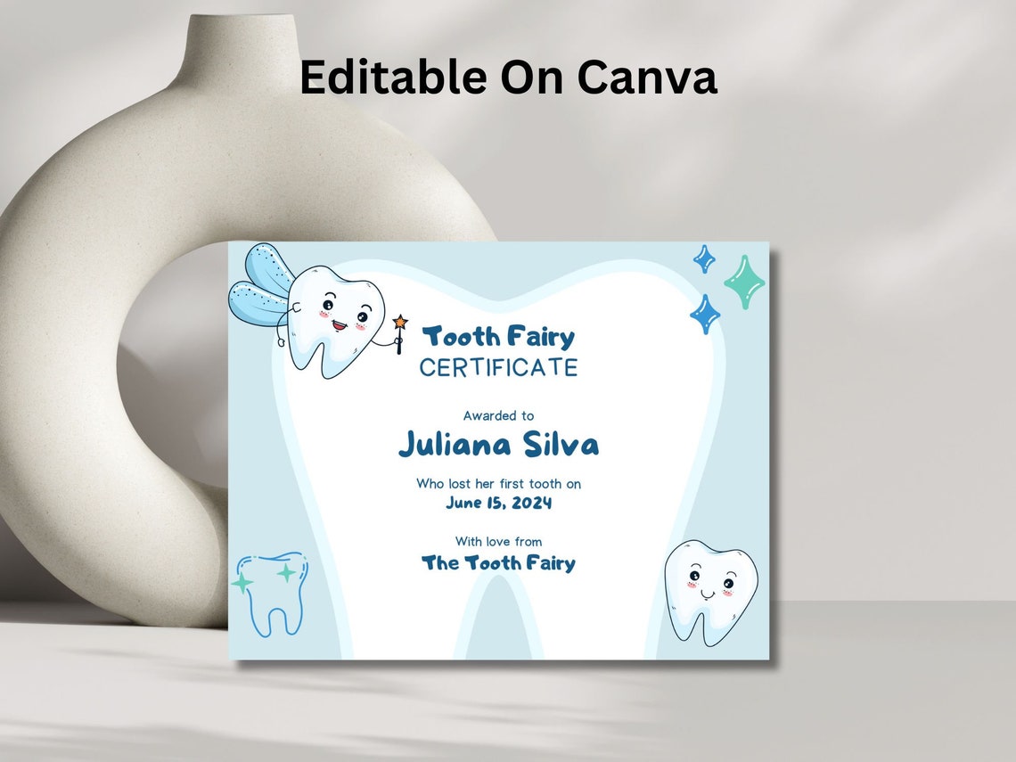 Tooth Fairy Certificate Template Cute First Tooth Keepsake Print - Image 2