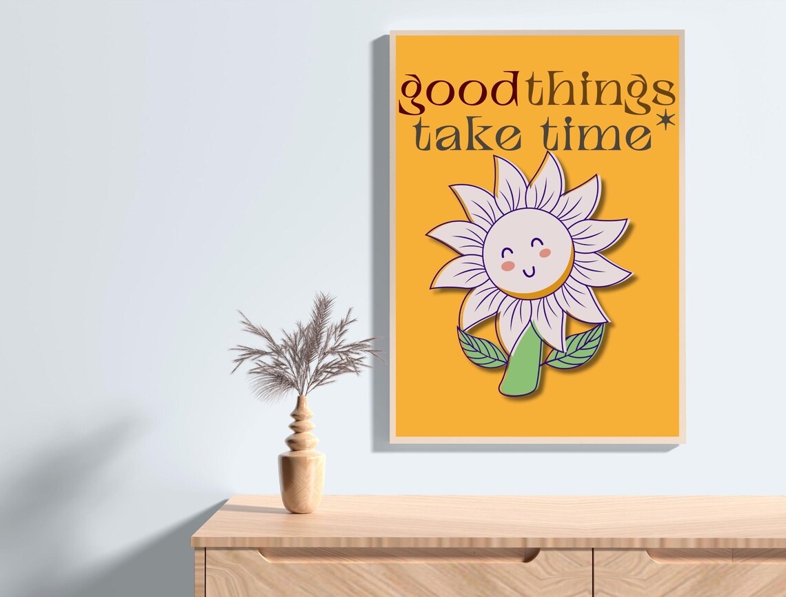 Good Things Take Time Retro Sunflower Quote Typography Poster - Image 4